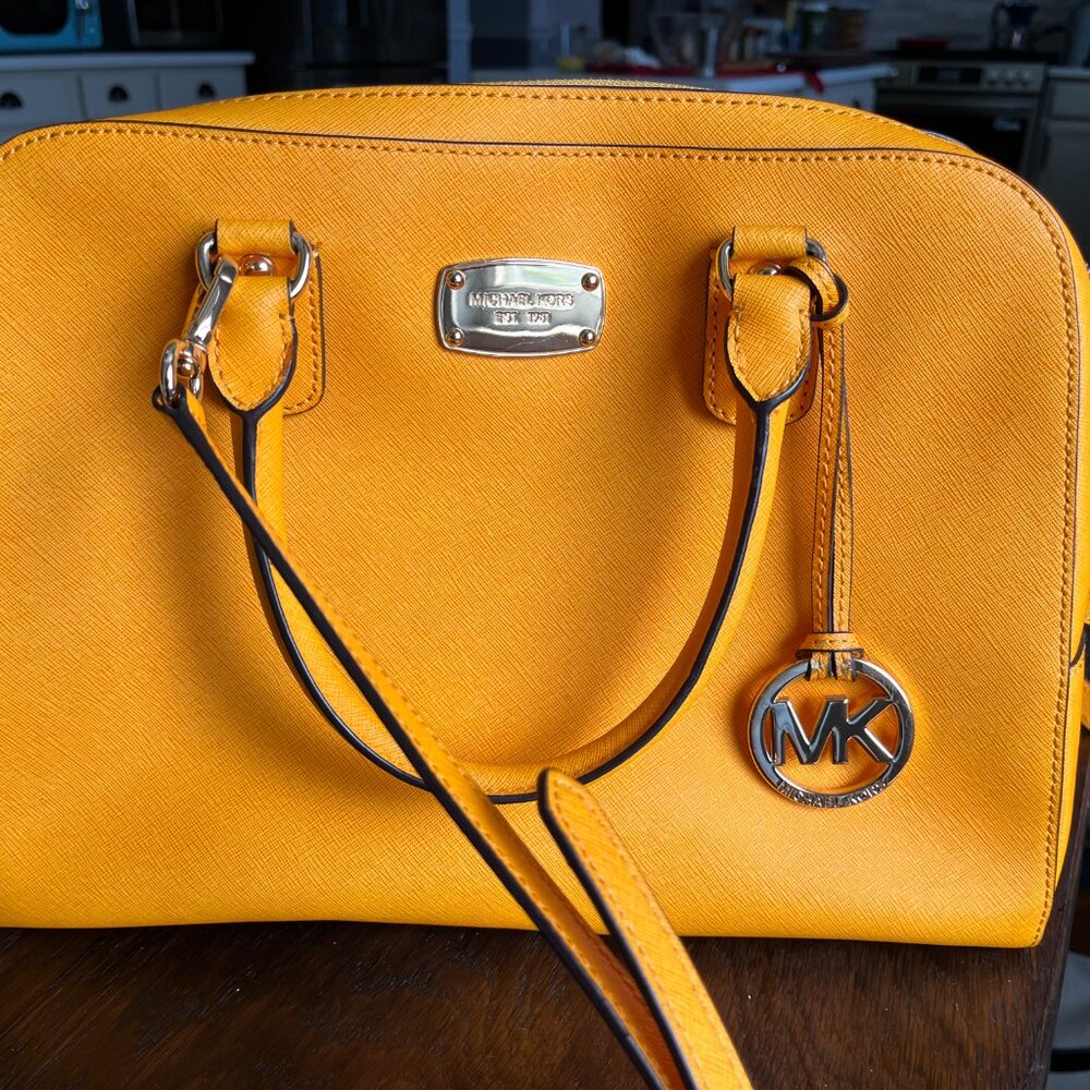 Michael Kors Saffiano Yellow Satchel with Gold Hardware